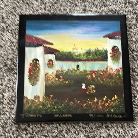 Puerto Vallarta Artwork Tile.  Colorful Landscape Painting with Black edging. - Picture 2 of 7